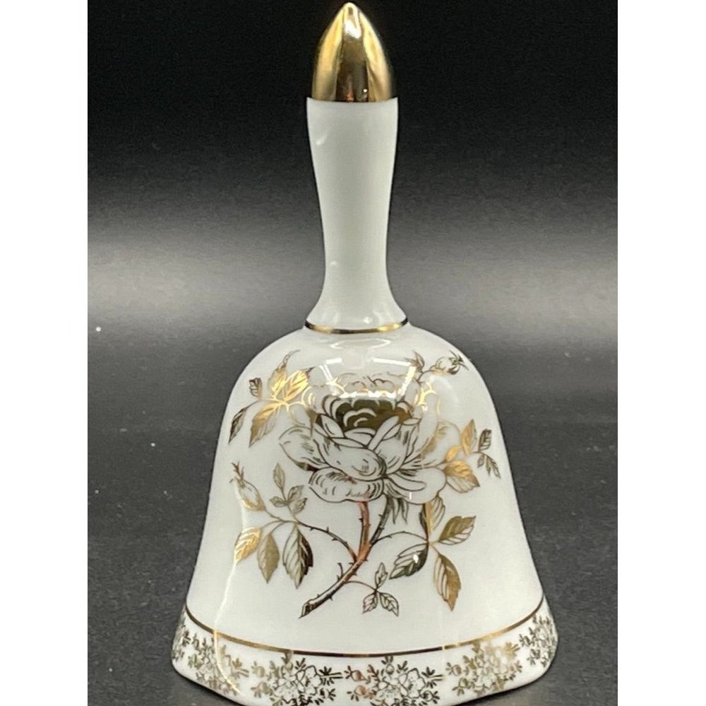 Norcrest Japan 50th Anniversary Chatillon Porcelain Bell with Gold Rose H 5.75 I